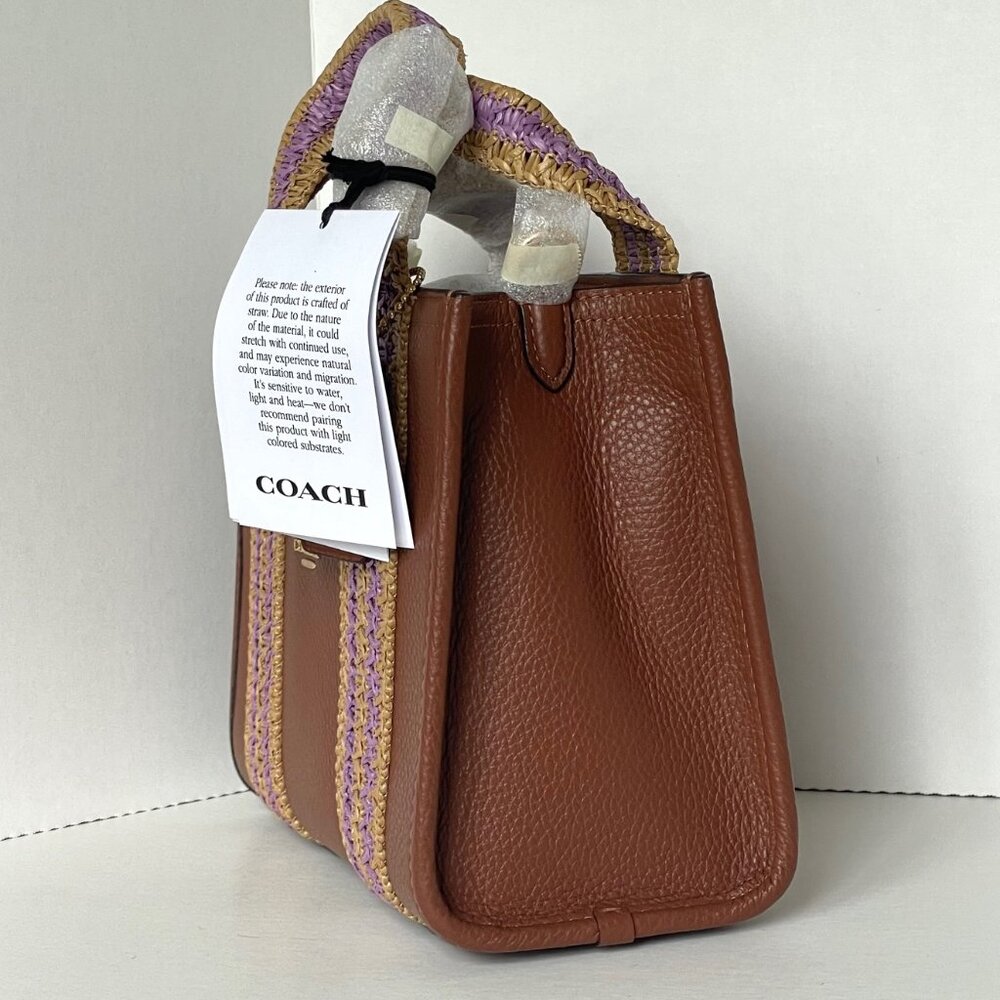 Coach Smith Tote 24 Small Leather Brown Pink Crossbody Work Travel Bag CBG91 - Picture 5 of 12